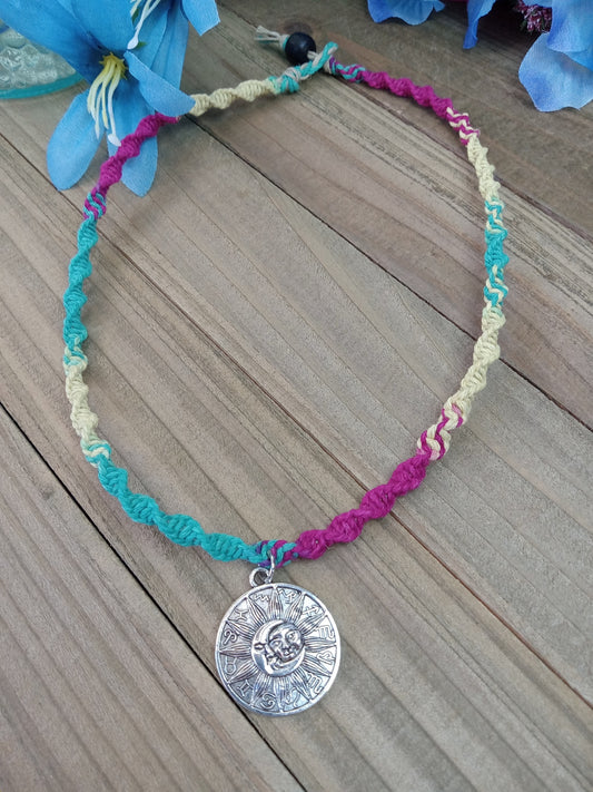 Spiral Hemp Necklace - Sun Pendant