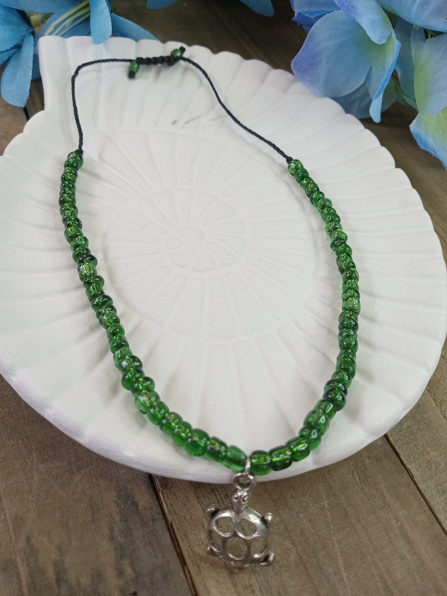 Anklet - Adjustable Seed Bead - Green - Turtle