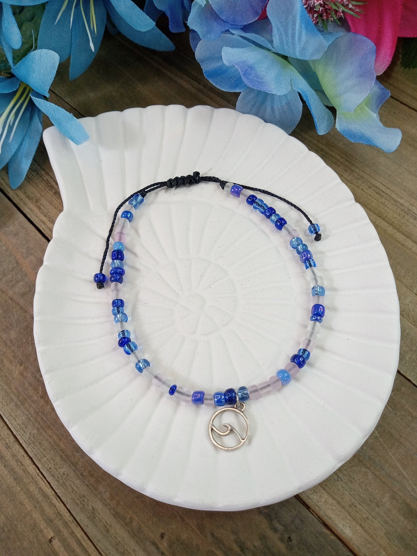 Anklet - Adjustable Seed Bead - Blue Waves