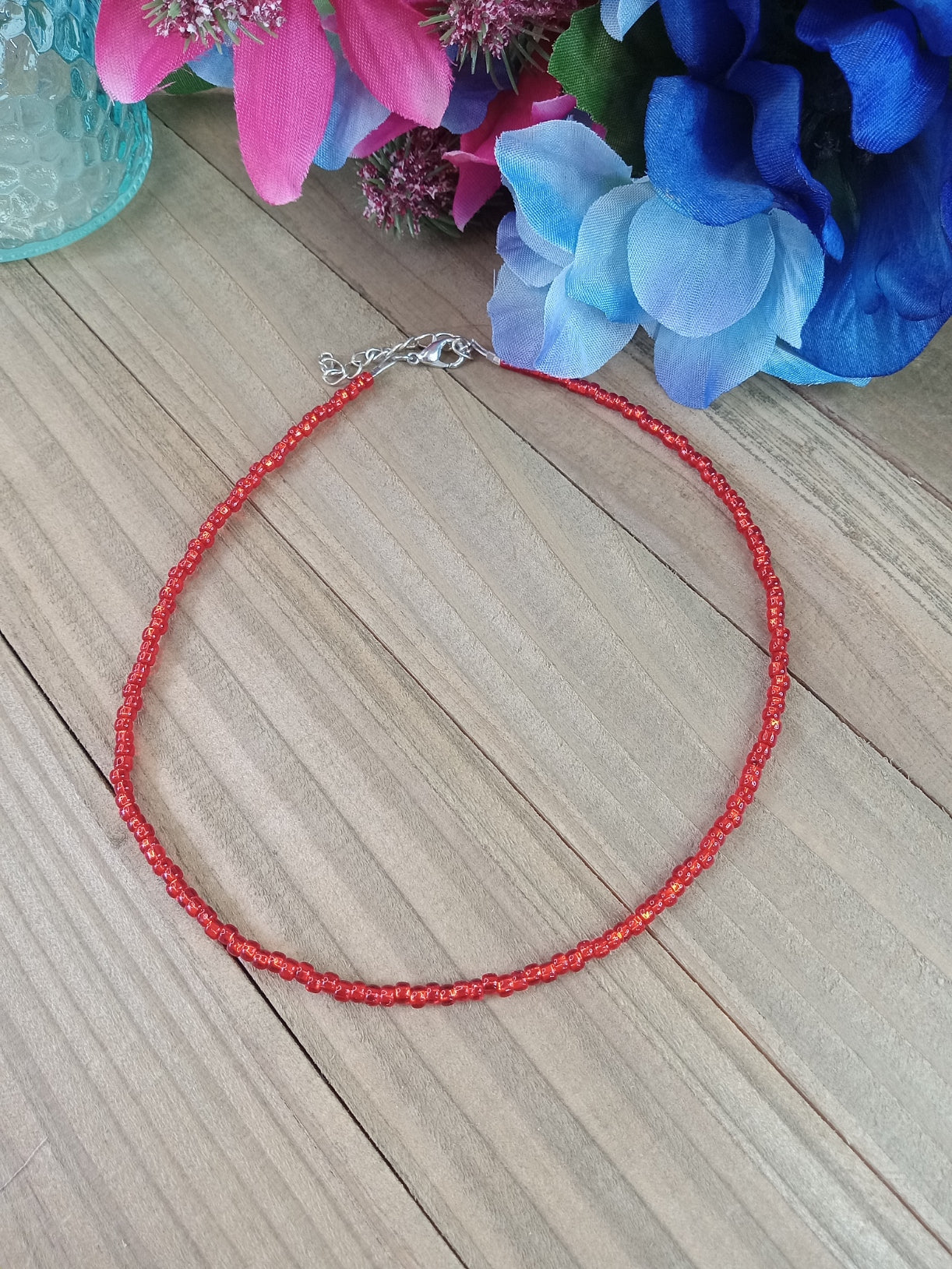 Beaded Choker Necklace - Shiny Red